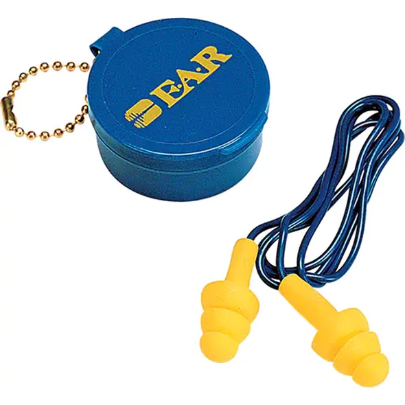 E-A-R Ultrafit Premolded Earplugs, Corded, Pair - Plastic Case, 25 DB NRR, One-Size | Box of 50 Pairs | 3M | All Safety