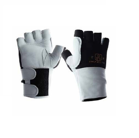 Anti-Impact Glove with Attached Leather Wrist Support - Half Finger Style | Impacto | All Safety