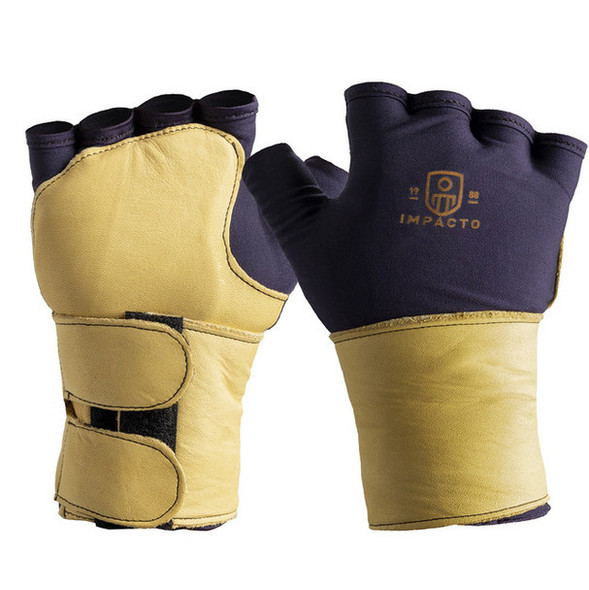 Anti-Impact Nylon Glove with Grain Leather Cover and Leather Wrist Support- Fingerless Style | Impacto | All Safety