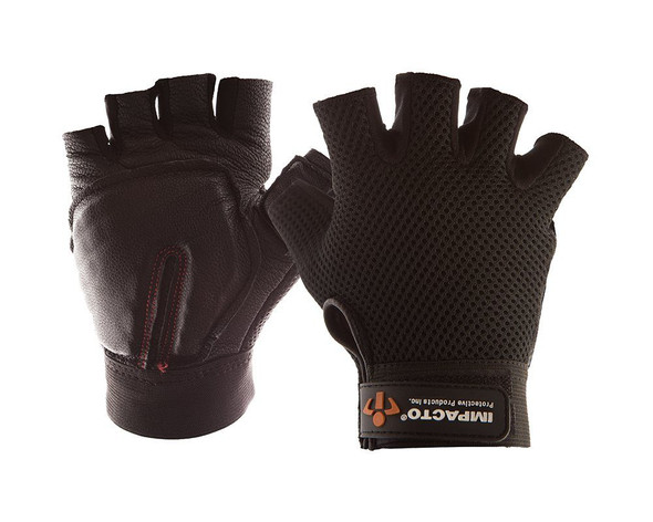 Leather Anti-Impact Carpal Tunnel Glove - Black Grain Leather, Half Finger | Impacto | All Safety
