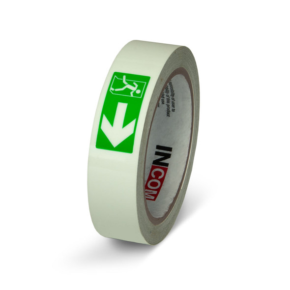 1" x 30' Glow-In-The-Dark Exit Tape | Pack of 12 | Incom Signs | All Safety