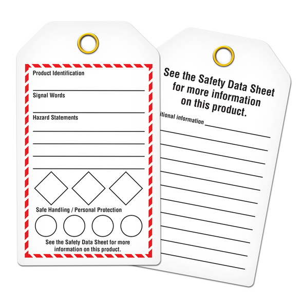 GHS Fillable Template Safety Marking Tags (3.375 in x 5.75 in) | Pack of 25 | Incom Sign | All Safety