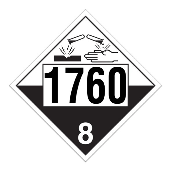 Class 8 Corrosive International TDG UN 1760 Pre-Numbered 4-Digit Placards (Pack Of 100 Pcs) | Incom Signs | All Safety