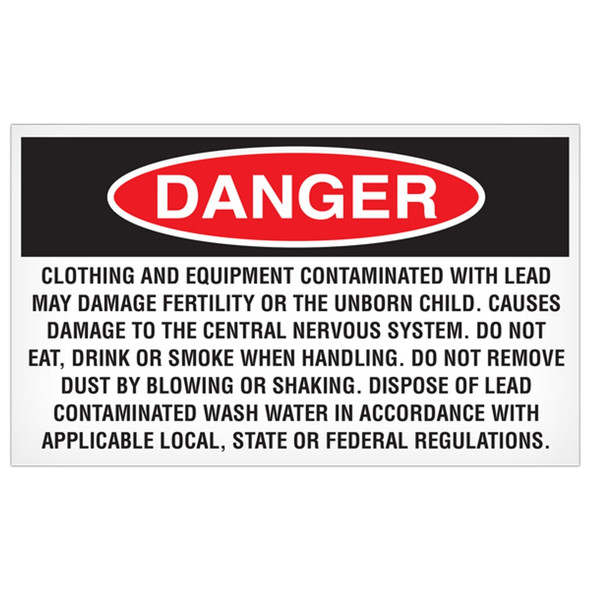 DANGER Clothing and Equipment Contaminated with Lead - 5"x3" Label - 500/roll AB5000
