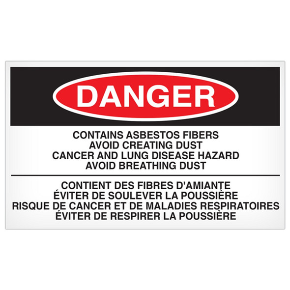 DANGER Contains Asbestos Fibers English/French - 5"x3" Label - 500/roll AB5004