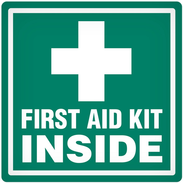 Green/White FIRST AID KIT INSIDE Vehicle Safety & Emergency Equipment Adhesive Indoor/Outdoor Decals (4 in x 4 in) 25 /package | Incom Signs | All Safety