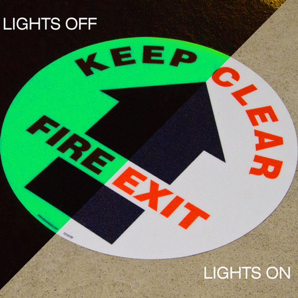 EXIT (NO Border with Arrow) Glow-in-the-Dark Textured Anti-Slip Grip - Floor Sign | Incom Signs | All Safety
