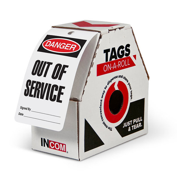 Danger Tag Roll - "Out of Service" 3" x 6.25" | Incom Signs | Incom Signs