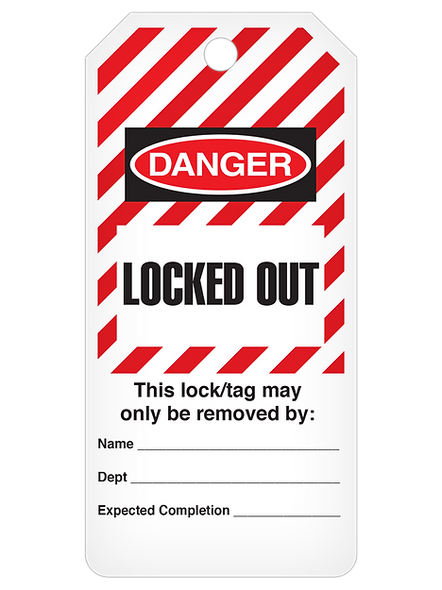 DANGER LOCKED OUT Striped DuraPly™ Safety Tags 3" x 6.25" | Incom Signs | All Safety