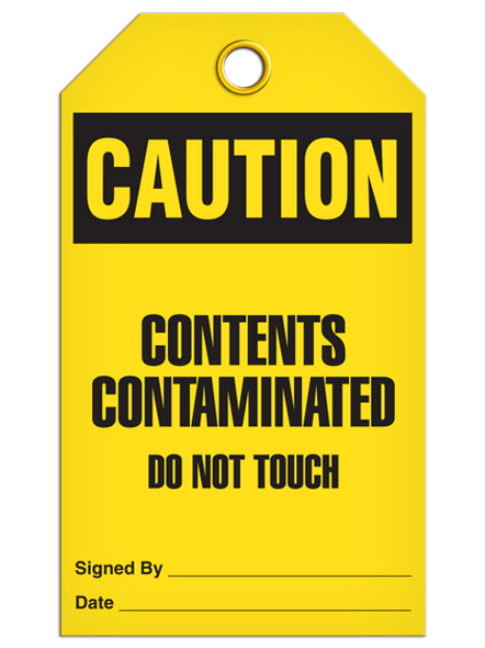 Caution "Contents Contaminated Do Not Touch" Tag - 25/pkg TG3047