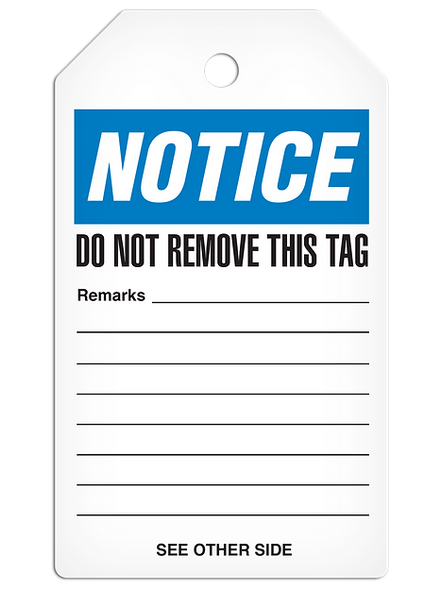 NOTICE **Blank** DuraPly™ Safety Tag (25/pkg) | Incom Signs | All Safety