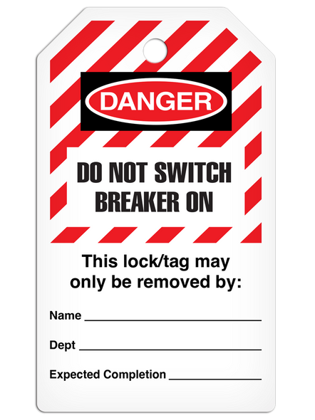 LOCKOUT DO NOT SWITCH BREAKER ON DuraPly™ Tag (25/pkg) Striped | Incom Signs | All Safety