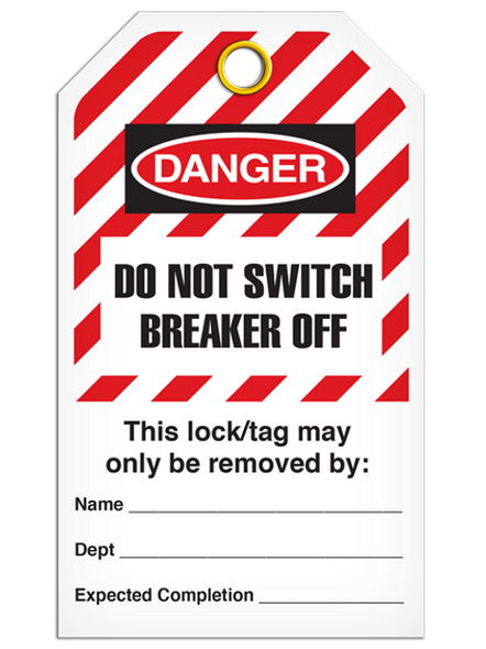 Lockout "Do Not Switch Breaker off" Striped Tag - 25/pkg TG6035