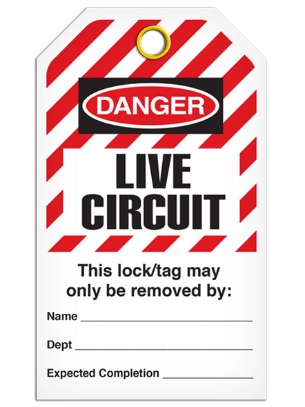 Lockout "Live Circuit" Striped Tag - 25/pkg TG6037