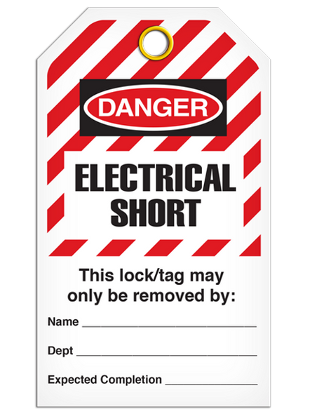 Lockout "Electrical Short" Striped Tag - 25/pkg TG6039