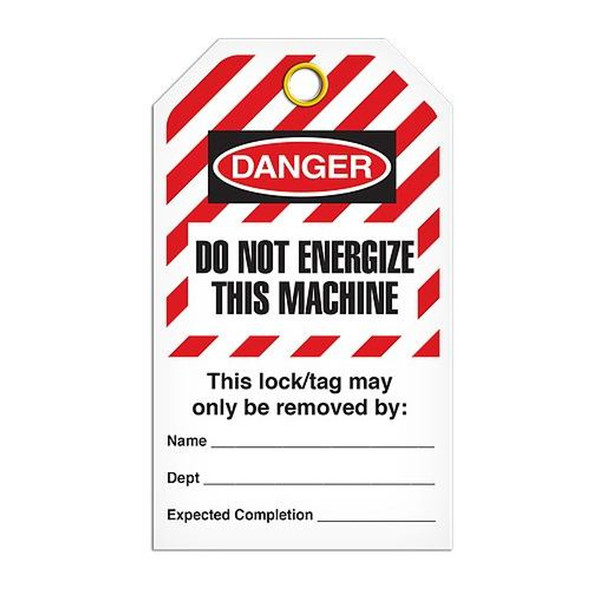 Lockout "Do Not Energize this Machine" Striped Tag - 25/pkg TG6045