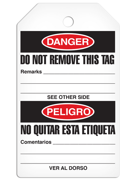 DANGER OUT OF SERVICE English/Spanish Bilingual Tag - 25/pkg | Incom Signs | All Safety