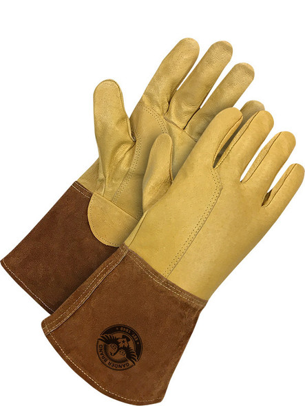 Gander Brand Gold Grain Pigskin W/ Brown Split Cowhide Gaun | Bob Dale Gloves | All Safety