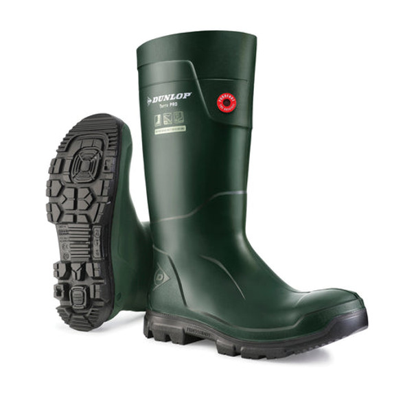 Purofort FieldPro/TerraPro Soft Toe, Green | 15’’ Waterproof PU Boots | Dunlop | All Safety