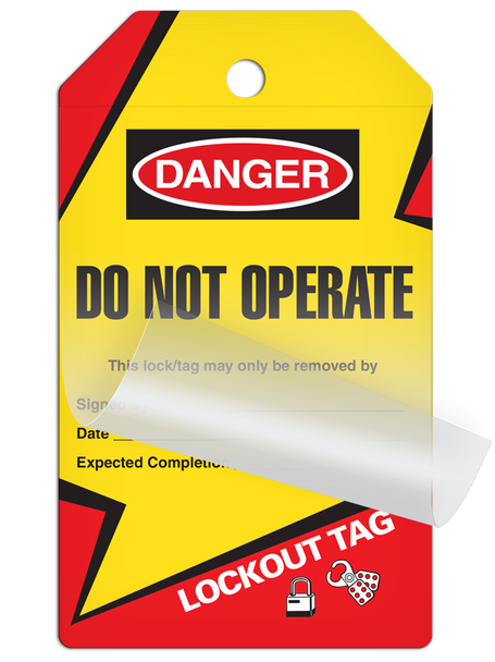 LOCKOUT/TAGOUT DO NOT OPERATE Stripe Tag with Self-Laminating Flap (25/pkg) | Incom Signs | All Safety