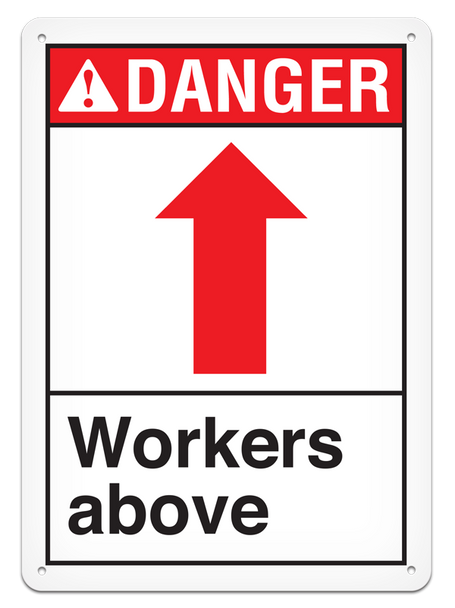DANGER WORKERS ABOVE ANSI style Safety Sign (10in x 14in) (Pack of 15) | Incom Signs | All Safety
