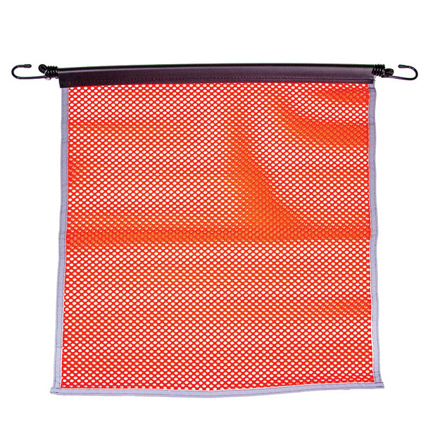 Heavy Haul Blaze Orange Polyester Jersey Transport Flags Mounted on Bungee Cord with Hooks (18 in x 18 in) | Incom Signs | All Safety