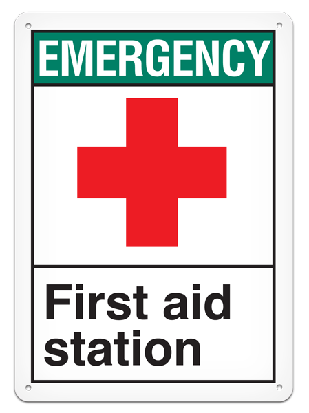 EMERGENCY FIRST AID STATION ANSI style Safety Sign (10in x 14in) (Pack of 15) | Incom Signs | All Safety