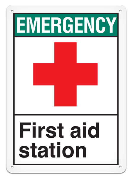 EMERGENCY FIRST AID STATION ANSI style Safety Sign (10in x 14in) | Incom Signs | All Safety