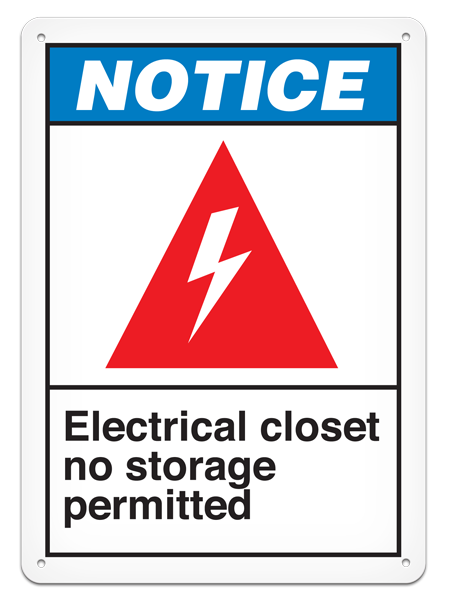 NOTICE ELECTRICAL CLOSET NO STORAGE PERMITTED ANSI style Safety Sign (10in x 14in) (Pack of 15) | Incom Signs | All Safety