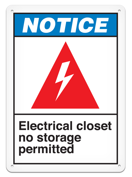 NOTICE ELECTRICAL CLOSET NO STORAGE PERMITTED ANSI style Safety Sign (10in x 14in) | Incom Signs | All Safety