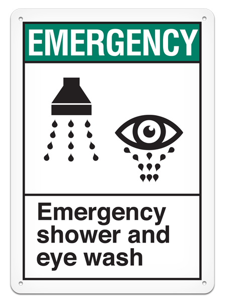 EMERGENCY SHOWER AND EYE WASH ANSI style Safety Sign (10in x 14in) | Incom Signs | All Safety