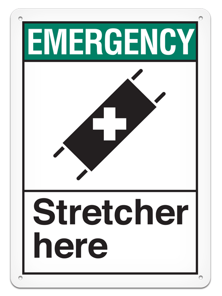 EMERGENCY STRETCHER HERE ANSI style Safety Sign (10in x 14in) | Incom Signs | All Safety