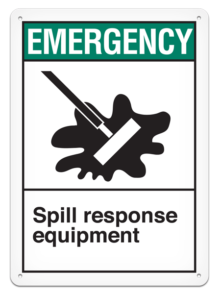EMERGENCY SPILL RESPONSE EQUIPMENT ANSI style Safety Sign (10in x 14in) | Incom Signs | All Safety