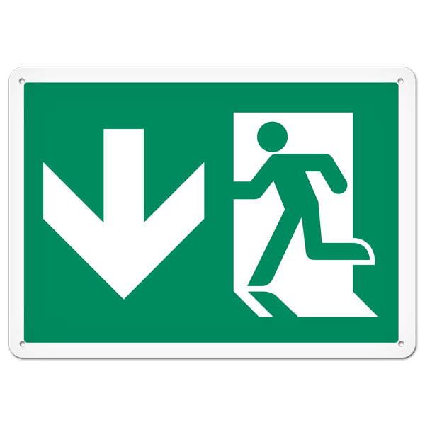 RUNNING MAN with DOWN ARROW Egress Marking Safety Sign (10 in X 14 in) | Incom Signs | All Safety