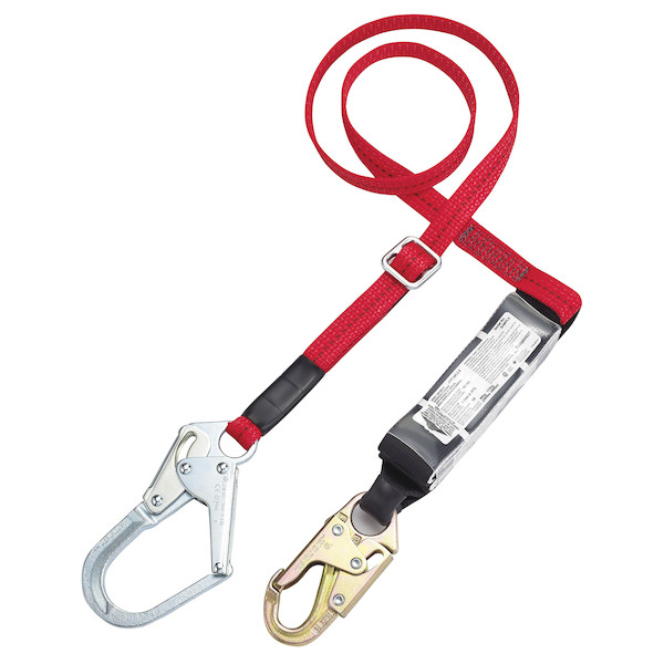 Polyester Single-Leg Ajustable Lanyard With Energy Absorber, Snap Hook and Rebar Hook Connectors - 1" | Dynamic Safety | All Safety