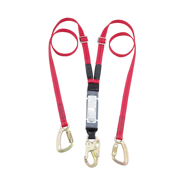 Polyester Double-Leg Fixed Y-Lanyard with Energy Absorber, Snap Hook and Two Rebar Connectors - 1" | Dynamic Safety | All Safety