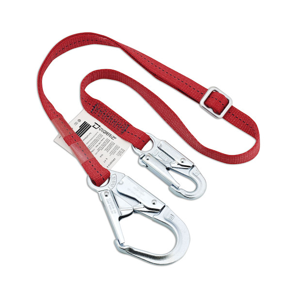 Polyester Webbing Single-Leg Adjustable Lanyard with Snap Hook and Rebar Hook - 1" | Dynamic Safety | All Safety
