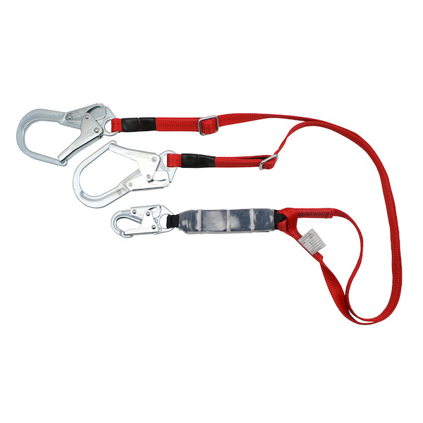 Polyester Double-Leg Adjustable Y-Lanyard with Energy Absorber, Snap Hook and Two Scaffold Hook Connectors - 1" | Dynamic Safety | All Safety