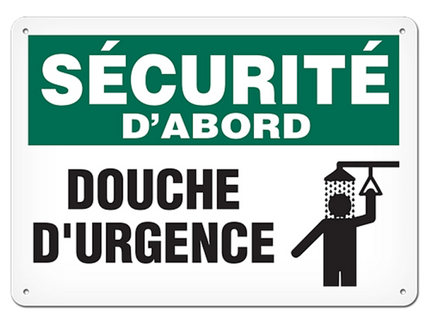 OSHA Safety Sign | Securite D'abord Douche D'Urgence SSF5003V, SSF5003A, SSF5003P, SCF5003V, SCF5003A, SCF5003P, SAF5003V, SAF5003P