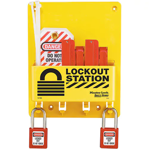 Compact Lockout Station, 4 Padlock Capacity - Padlocks Included | Master Lock | All Safety