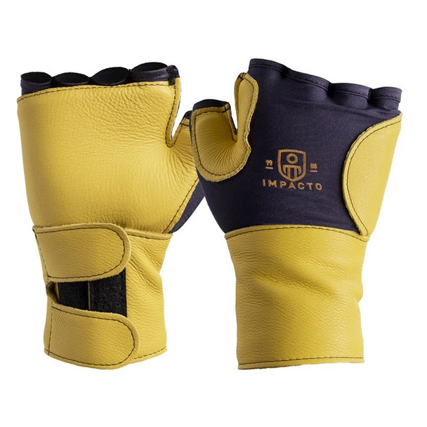 Anti-Impact Nylon Glove with Grain Leather Cover and Detachable Leather Wrist Support - Fingerless Style | Impacto | All Safety