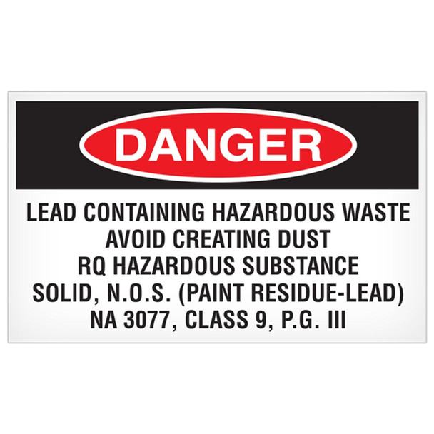 DANGER Lead Containing Hazardous Waste - 5"x3" Label - 500/roll AB5001