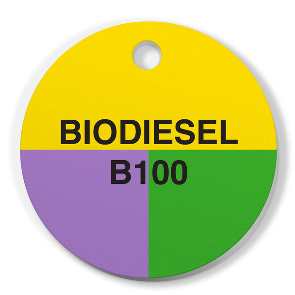 BIODIESEL B100 Fuel Identification Tags (2.56" Circle) 250 /pkg | Incom Signs | All Safety