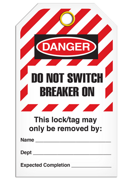 Lockout "Do Not Switch Breaker On" Striped Tag - 25/pkg TG6034