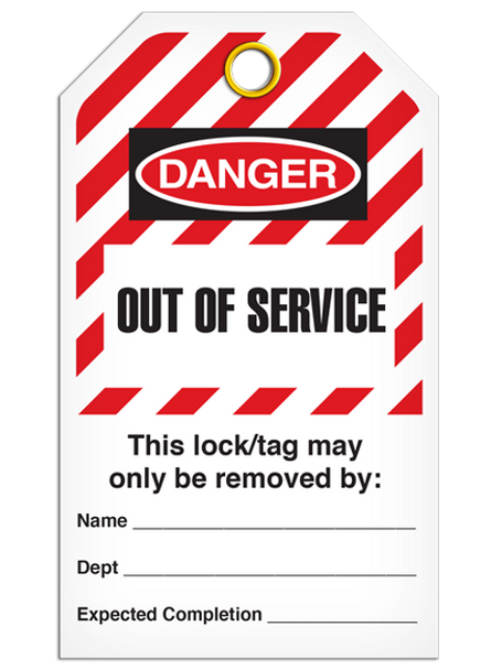 Lockout "Out of Service" Striped Tag - 25/pkg TG6042
