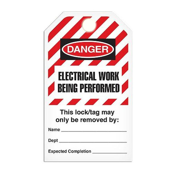 Lockout "Electrical Work Being Performed" Striped Tag - 25/pkg TG6044