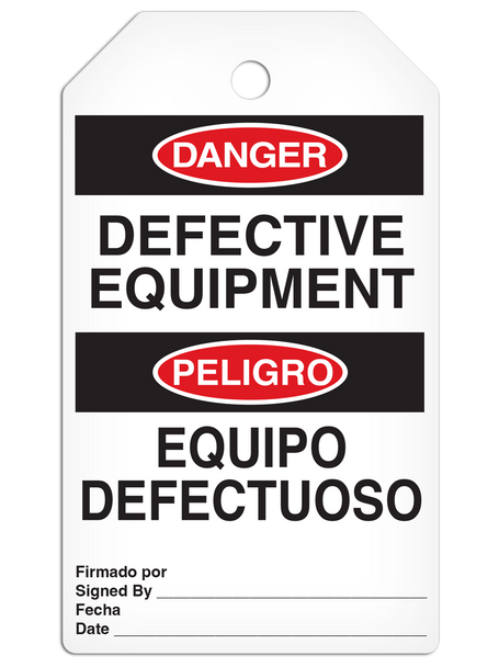 DANGER DEFECTIVE EQUIPMENT English/Spanish Bilingual Tag - 25/pkg | Incom Signs | All Safety
