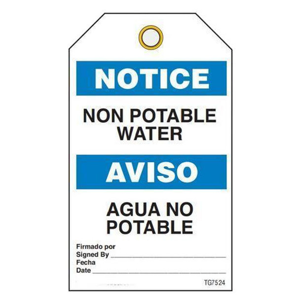 Notice "Non Potable Water" Bilingual E/S Tag - 25/pkg TG7524