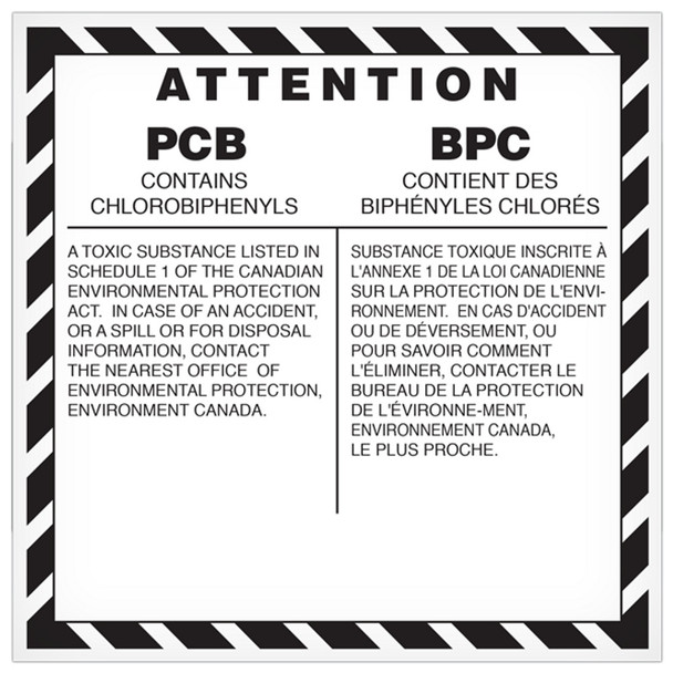 PCB Label (6" x 6") - PCB Contains Chlorobiphenyls - English/French | Incom Signs | All Safety
