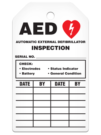 AED AUTOMATIC EXTERNAL DEFIBRILLATOR INSPECTION Safety Tag (25/pkg ...
